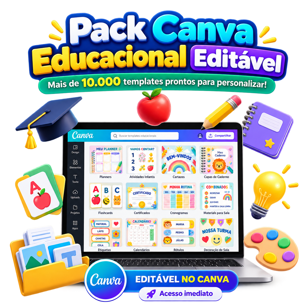 Mockup do bônus 02 — Pack Canva Educacional Editável