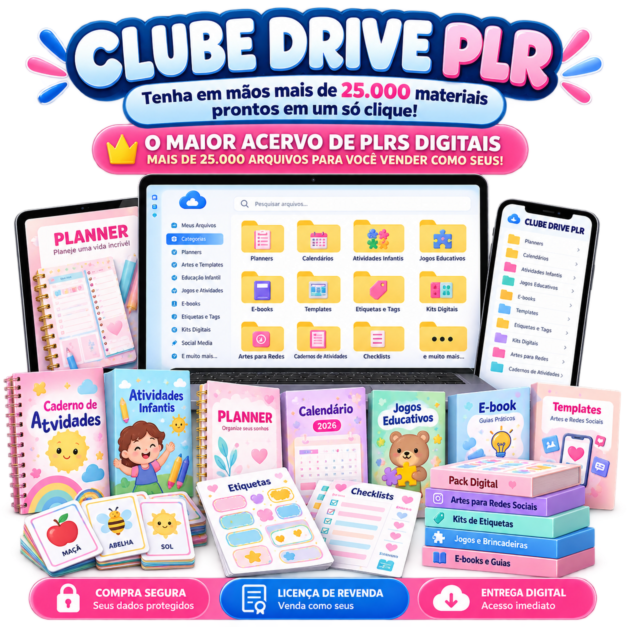 Clube Drive PLR — mais de 25.000 arquivos prontos: planners, calendários, atividades infantis, jogos educativos, e-books e muito mais
