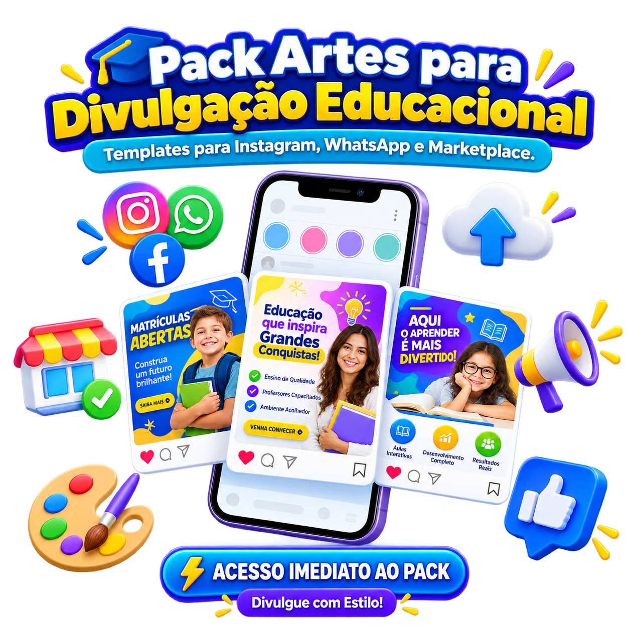 Mockup do bônus 03 — Pack Artes para Divulgação Educacional